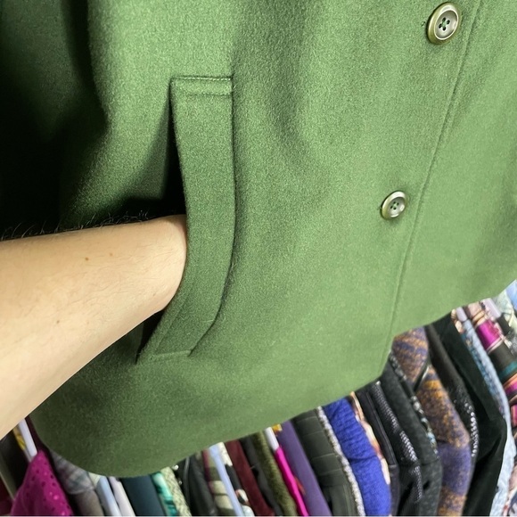 Vintage Henri Bendel New York Green Wool Cashmere Blend Pea Coat - Picture 5 of 9